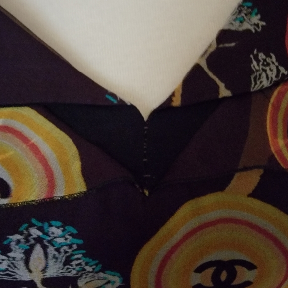 CHANEL @ PARIS |2001 Spring Runway Chinoiserie Silk Chiffon CC Logo Print Dress - Picture 13 of 16